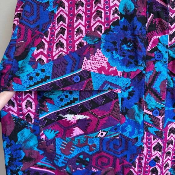 Wrangler Vintage 90s Southwest Aztec Floral Button Down Shirt M - Picture 3 of 10